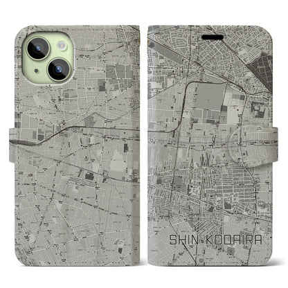 【新小平（東京都）】地図柄iPhoneケース（手帳タイプ）モノトーン・iPhone 15 用