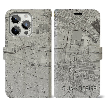 【新小平（東京都）】地図柄iPhoneケース（手帳タイプ）モノトーン・iPhone 15 Pro 用