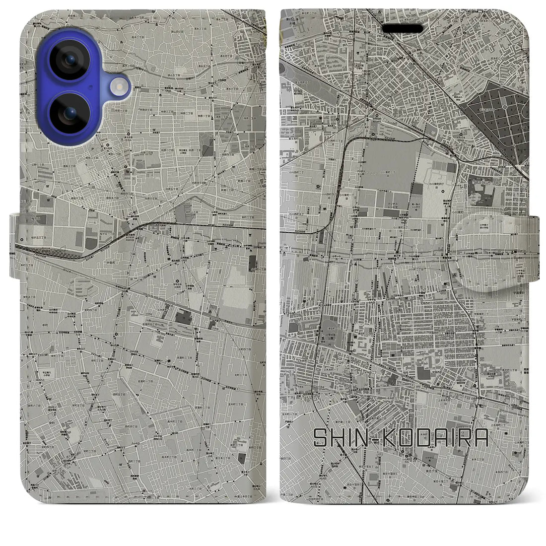 【新小平(東京都)】地図柄iPhoneケース(手帳タイプ)モノトーン・iPhone 16 Pro Max 用