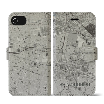 【新小平（東京都）】地図柄iPhoneケース（手帳タイプ）モノトーン・iPhone SE（第3 / 第2世代） / 8 / 7 / 6s / 6 用