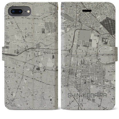 【新小平（東京都）】地図柄iPhoneケース（手帳タイプ）モノトーン・iPhone 8Plus /7Plus / 6sPlus / 6Plus 用
