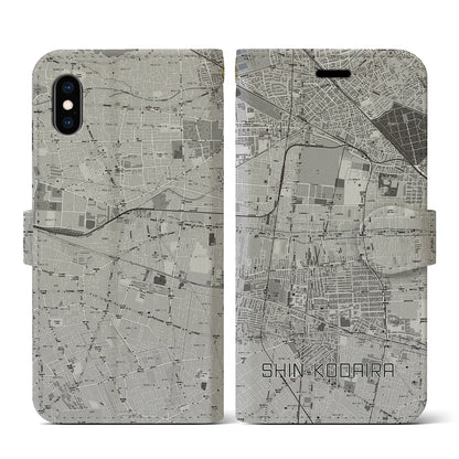 【新小平（東京都）】地図柄iPhoneケース（手帳タイプ）モノトーン・iPhone XS / X 用