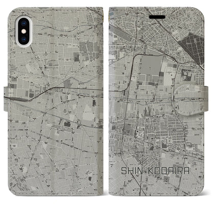 【新小平（東京都）】地図柄iPhoneケース（手帳タイプ）モノトーン・iPhone XS Max 用
