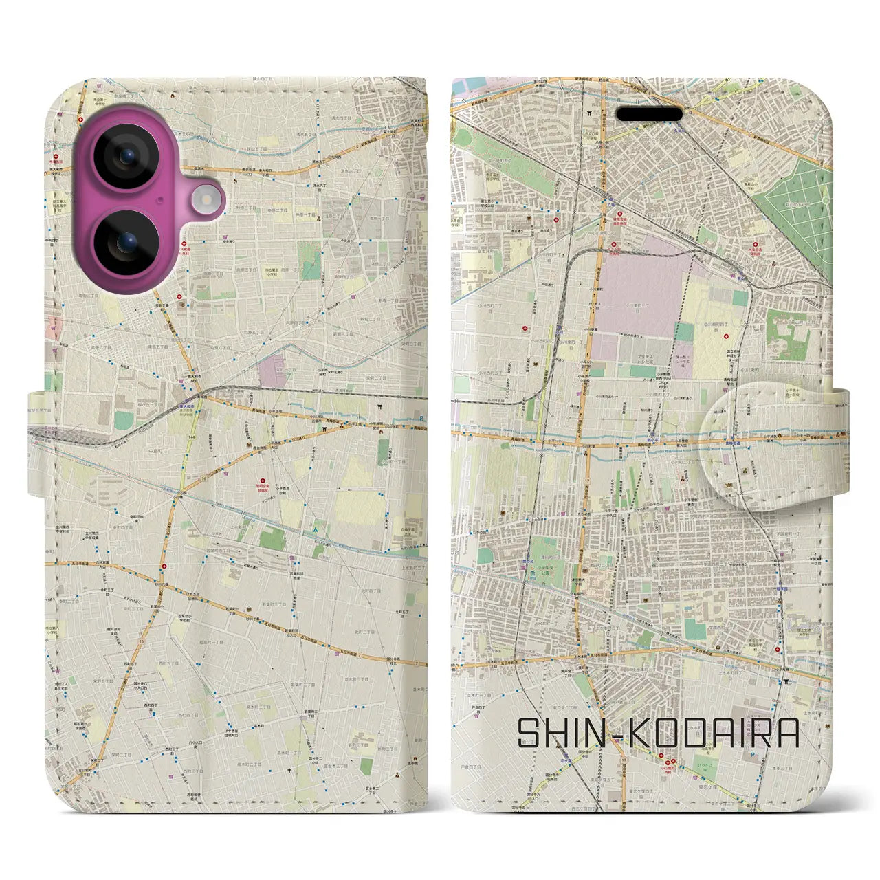 【新小平（東京都）】地図柄iPhoneケース（手帳タイプ）ナチュラル・iPhone 16 Pro 用