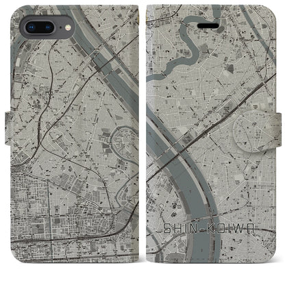 【新小岩（東京都）】地図柄iPhoneケース（手帳タイプ）モノトーン・iPhone 8Plus /7Plus / 6sPlus / 6Plus 用