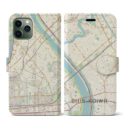 【新小岩（東京都）】地図柄iPhoneケース（手帳タイプ）ナチュラル・iPhone 11 Pro 用