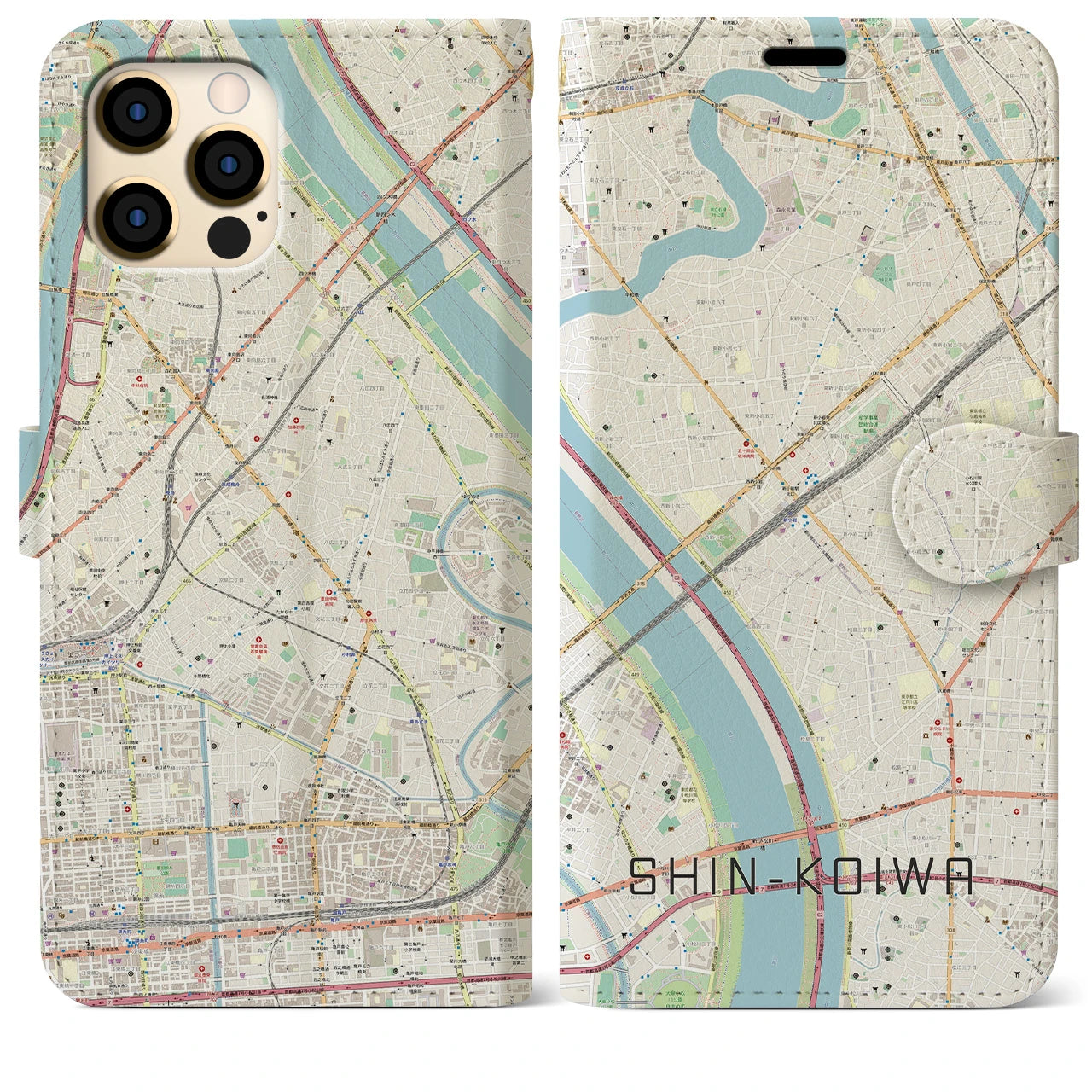 【新小岩】地図柄iPhoneケース（手帳両面タイプ・ナチュラル）iPhone 12 Pro Max 用