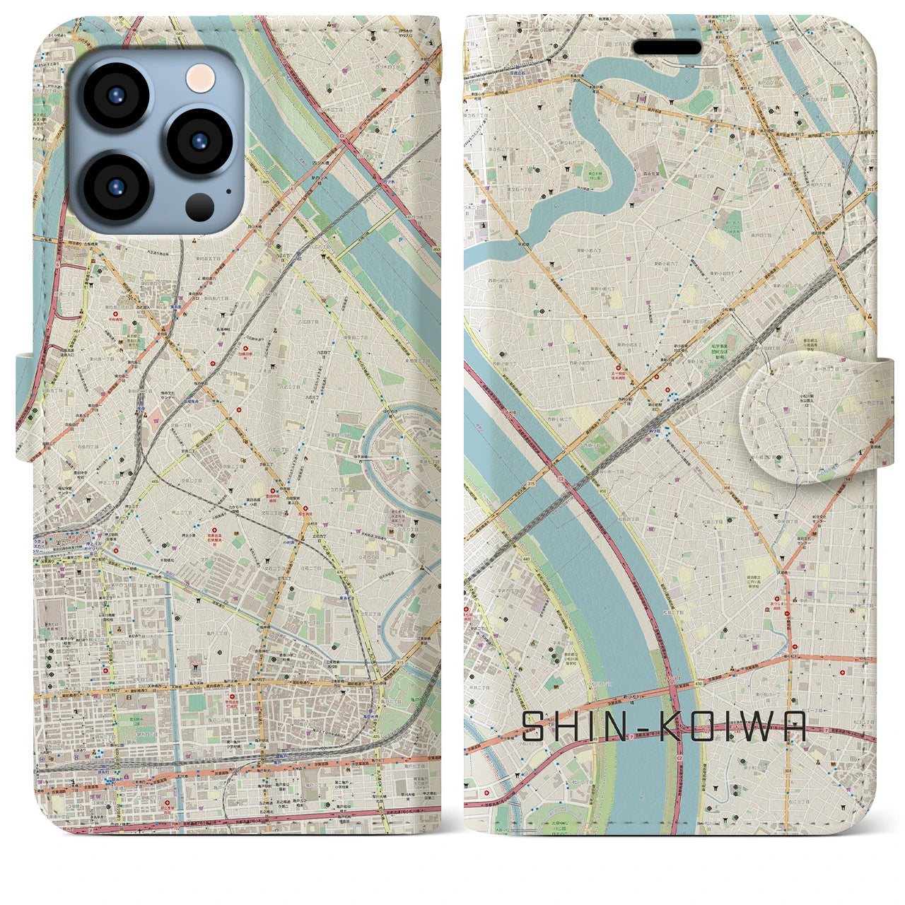 【新小岩】地図柄iPhoneケース（手帳両面タイプ・ナチュラル）iPhone 13 Pro Max 用