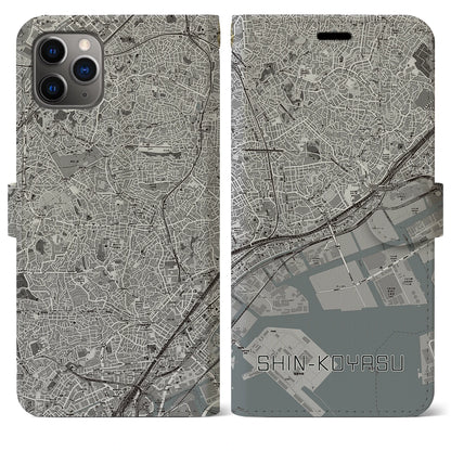 【新子安（神奈川県）】地図柄iPhoneケース（手帳タイプ）モノトーン・iPhone 11 Pro Max 用