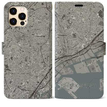 【新子安（神奈川県）】地図柄iPhoneケース（手帳タイプ）モノトーン・iPhone 12 Pro Max 用