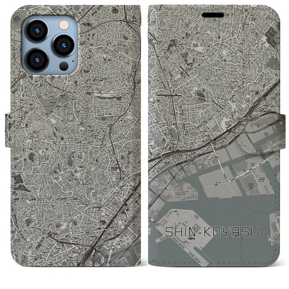 【新子安（神奈川県）】地図柄iPhoneケース（手帳タイプ）モノトーン・iPhone 13 Pro Max 用