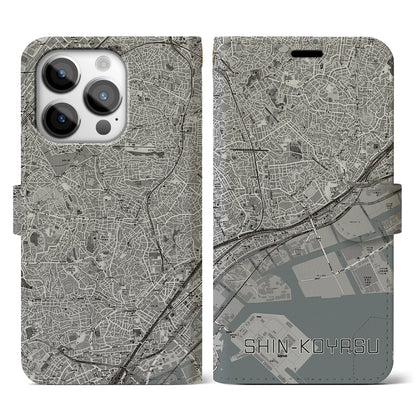 【新子安（神奈川県）】地図柄iPhoneケース（手帳タイプ）モノトーン・iPhone 14 Pro 用