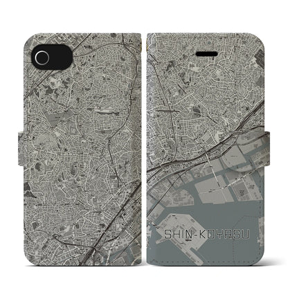 【新子安（神奈川県）】地図柄iPhoneケース（手帳タイプ）モノトーン・iPhone SE（第3 / 第2世代） / 8 / 7 / 6s / 6 用