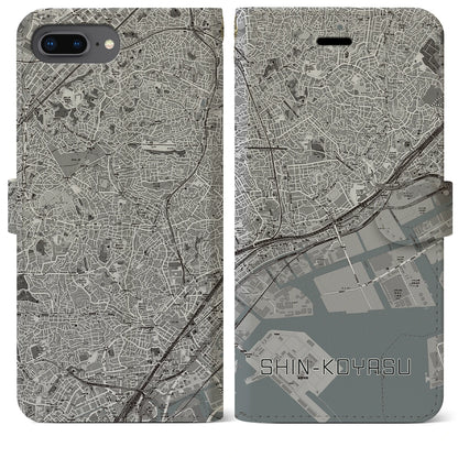 【新子安（神奈川県）】地図柄iPhoneケース（手帳タイプ）モノトーン・iPhone 8Plus /7Plus / 6sPlus / 6Plus 用
