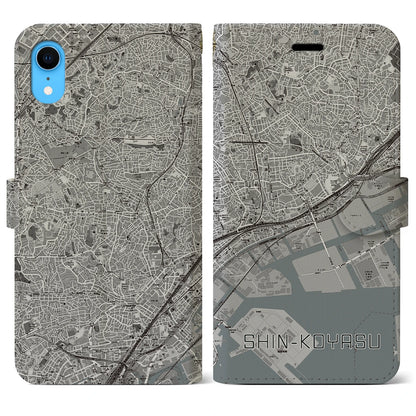 【新子安（神奈川県）】地図柄iPhoneケース（手帳タイプ）モノトーン・iPhone XR 用
