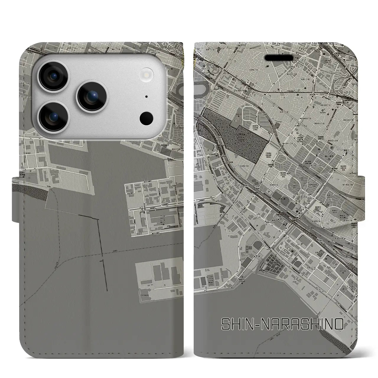 【新習志野（千葉県）】地図柄iPhoneケース（手帳タイプ）