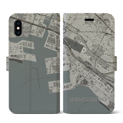 【新習志野（千葉県）】地図柄iPhoneケース（手帳タイプ）モノトーン・iPhone XS / X 用