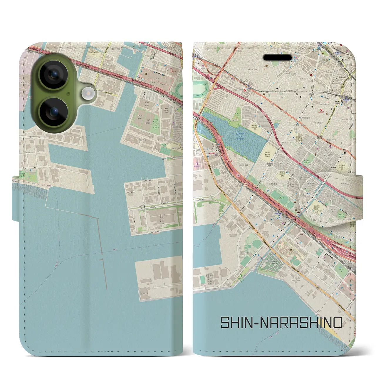 【新習志野（千葉県）】地図柄iPhoneケース（手帳タイプ）