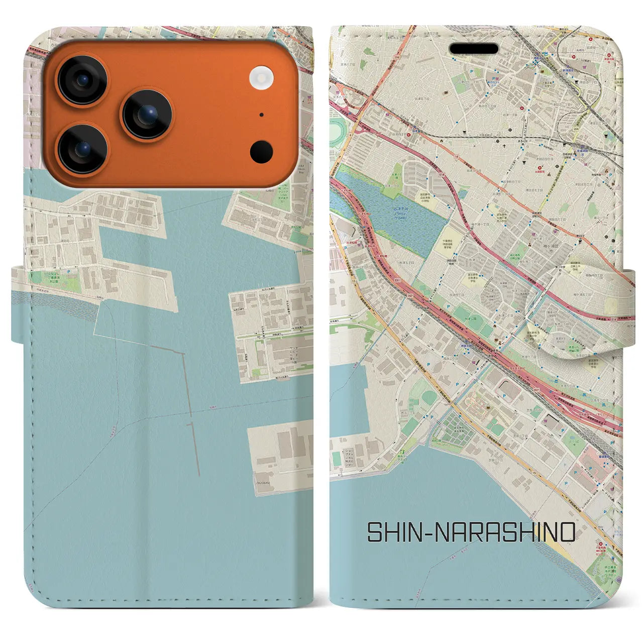 【新習志野（千葉県）】地図柄iPhoneケース（手帳タイプ）