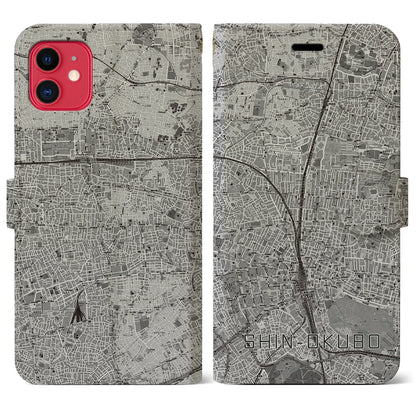 【新大久保（東京都）】地図柄iPhoneケース（手帳タイプ）モノトーン・iPhone 11 用