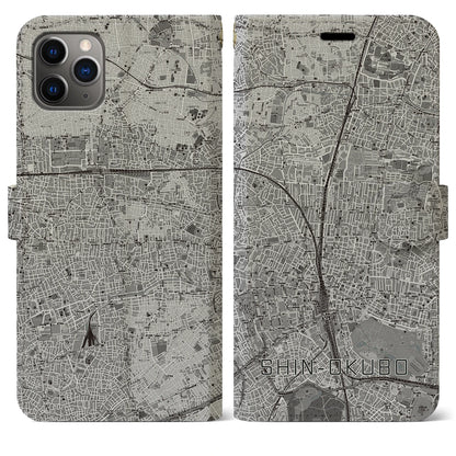 【新大久保（東京都）】地図柄iPhoneケース（手帳タイプ）モノトーン・iPhone 11 Pro Max 用