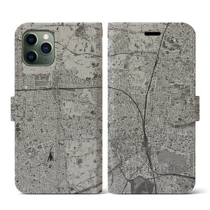 【新大久保（東京都）】地図柄iPhoneケース（手帳タイプ）モノトーン・iPhone 11 Pro 用