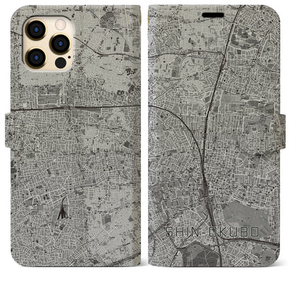 【新大久保（東京都）】地図柄iPhoneケース（手帳タイプ）モノトーン・iPhone 12 Pro Max 用