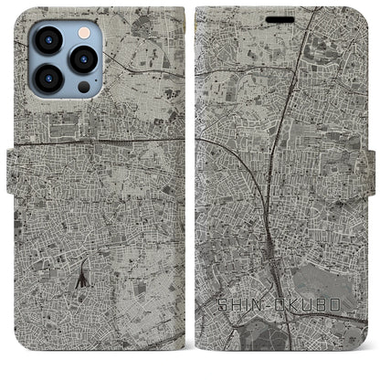 【新大久保（東京都）】地図柄iPhoneケース（手帳タイプ）モノトーン・iPhone 13 Pro Max 用