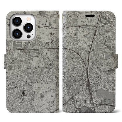 【新大久保（東京都）】地図柄iPhoneケース（手帳タイプ）モノトーン・iPhone 13 Pro 用