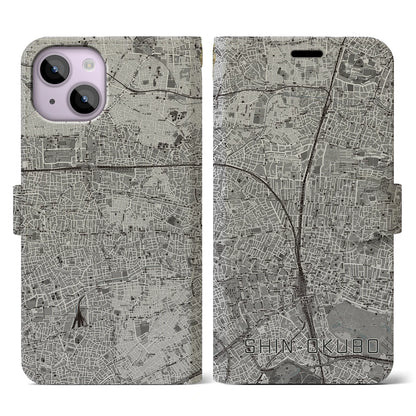 【新大久保（東京都）】地図柄iPhoneケース（手帳タイプ）モノトーン・iPhone 14 用