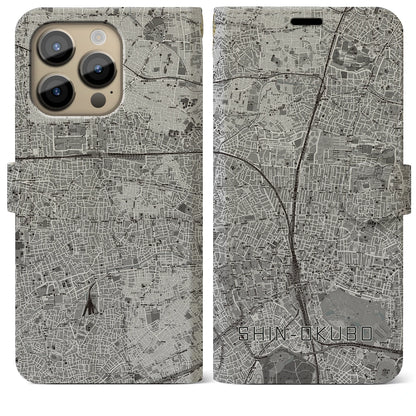 【新大久保（東京都）】地図柄iPhoneケース（手帳タイプ）モノトーン・iPhone 14 Pro Max 用