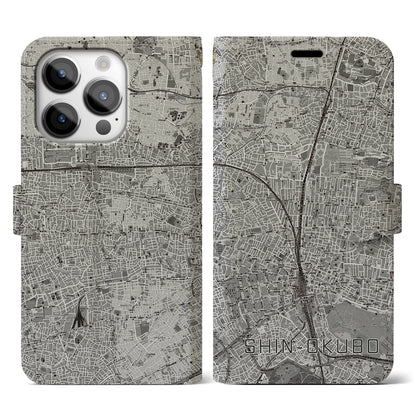 【新大久保（東京都）】地図柄iPhoneケース（手帳タイプ）モノトーン・iPhone 14 Pro 用