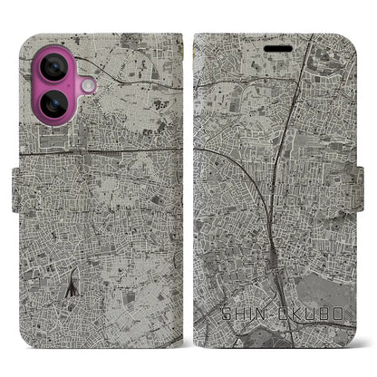 【新大久保（東京都）】地図柄iPhoneケース（手帳タイプ）モノトーン・iPhone 16 Pro 用