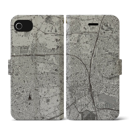 【新大久保（東京都）】地図柄iPhoneケース（手帳タイプ）モノトーン・iPhone SE（第3 / 第2世代） / 8 / 7 / 6s / 6 用