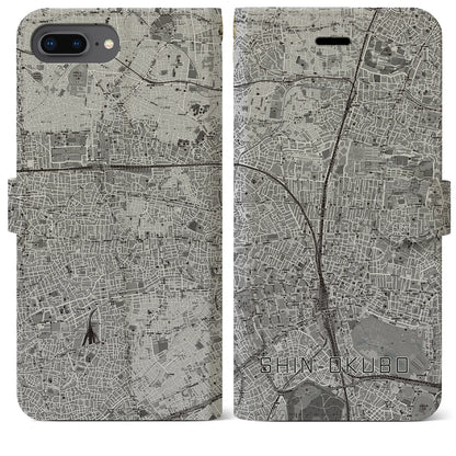 【新大久保（東京都）】地図柄iPhoneケース（手帳タイプ）モノトーン・iPhone 8Plus /7Plus / 6sPlus / 6Plus 用
