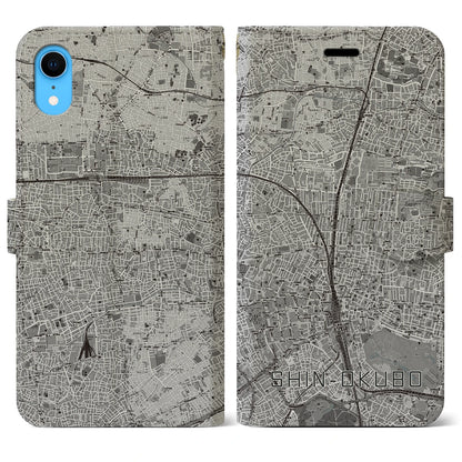 【新大久保（東京都）】地図柄iPhoneケース（手帳タイプ）モノトーン・iPhone XR 用