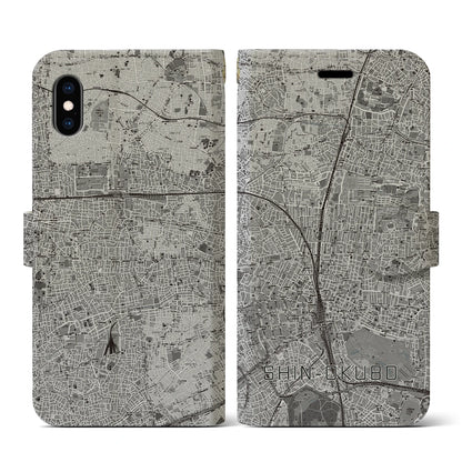 【新大久保（東京都）】地図柄iPhoneケース（手帳タイプ）モノトーン・iPhone XS / X 用