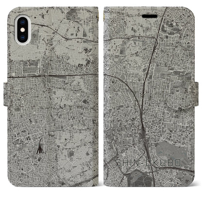 【新大久保（東京都）】地図柄iPhoneケース（手帳タイプ）モノトーン・iPhone XS Max 用