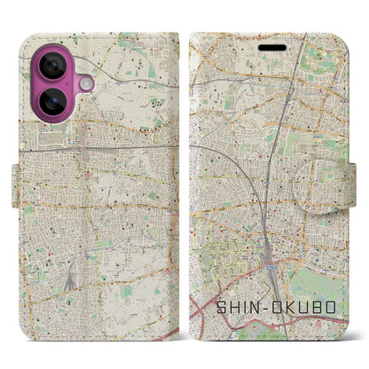 【新大久保（東京都）】地図柄iPhoneケース（手帳タイプ）ナチュラル・iPhone 16 Pro 用