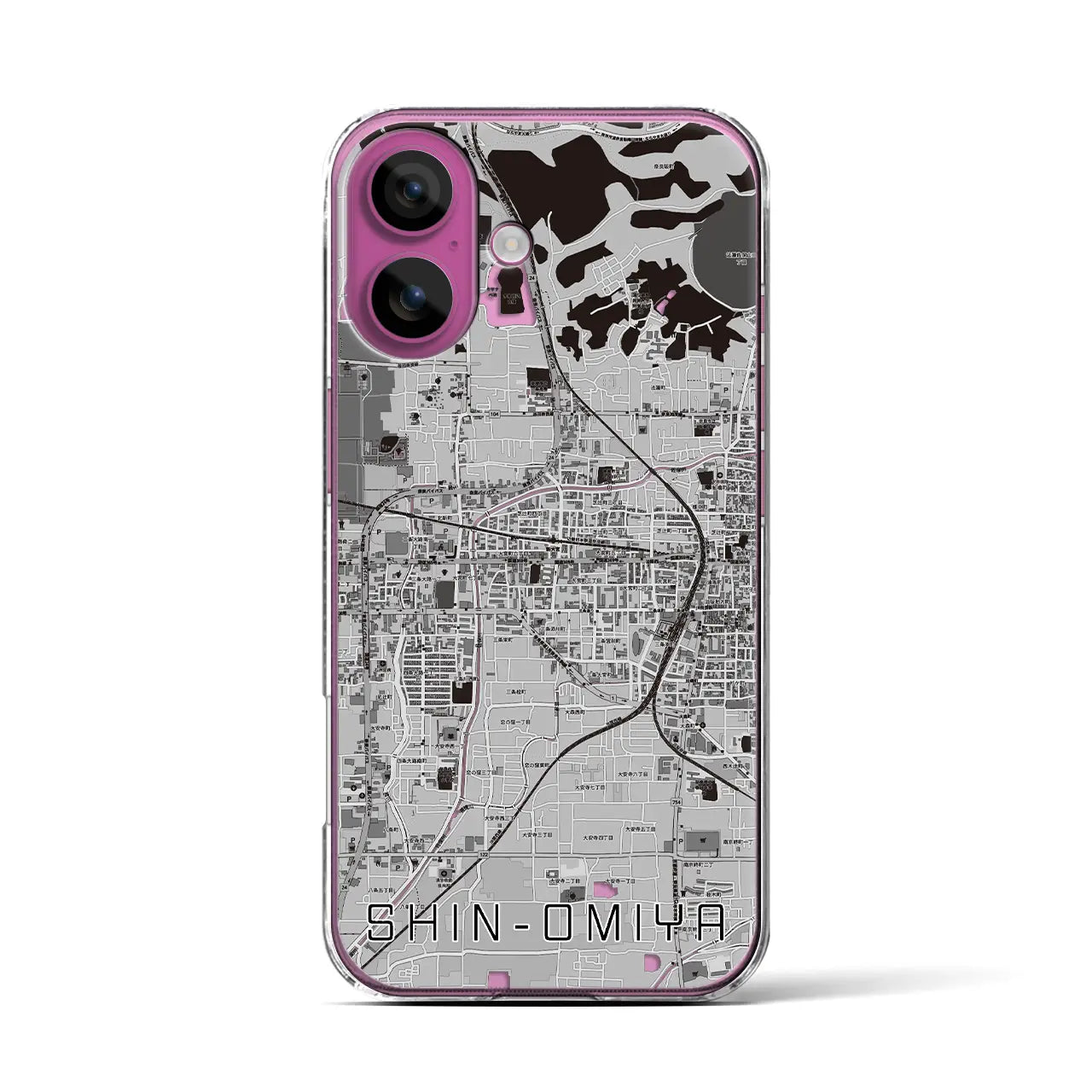 【新大宮（奈良県）】地図柄iPhoneケース（クリアタイプ）モノトーン・iPhone 16 Pro 用