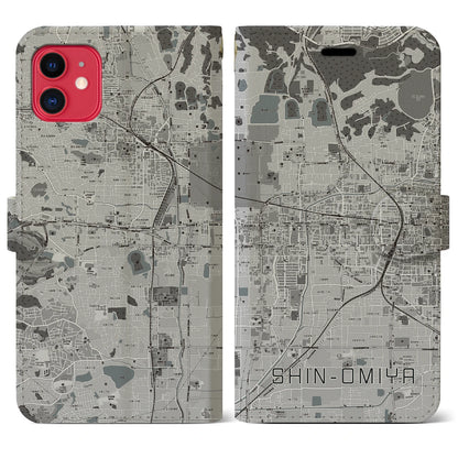 【新大宮（奈良県）】地図柄iPhoneケース（手帳タイプ）モノトーン・iPhone 11 用
