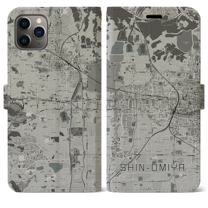 【新大宮（奈良県）】地図柄iPhoneケース（手帳タイプ）モノトーン・iPhone 11 Pro Max 用