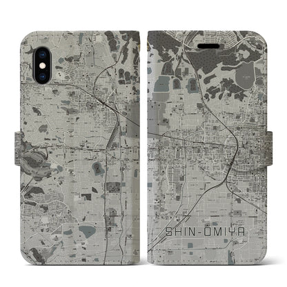 【新大宮（奈良県）】地図柄iPhoneケース（手帳タイプ）モノトーン・iPhone XS / X 用