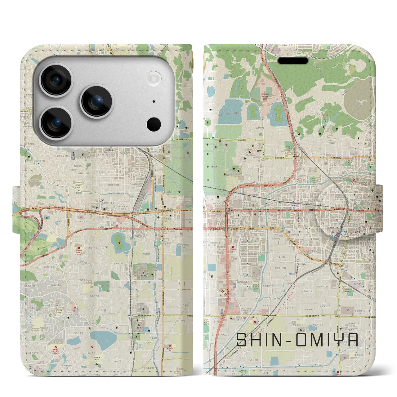 【新大宮（奈良県）】地図柄iPhoneケース（手帳タイプ）