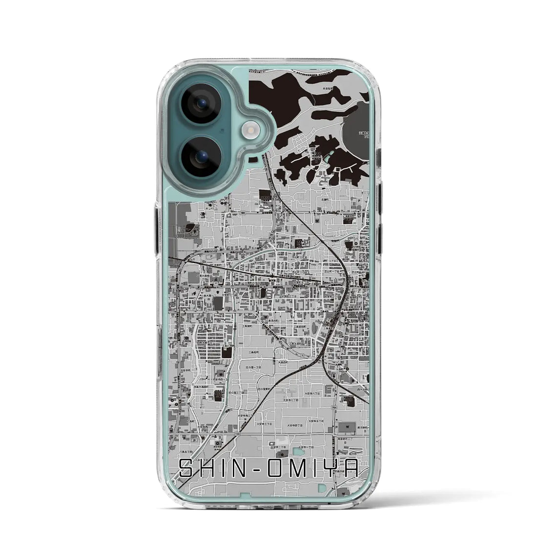 【新大宮（奈良県）】地図柄iPhoneケース（MagSafeタイプ）モノトーン・iPhone 16 Pro 用