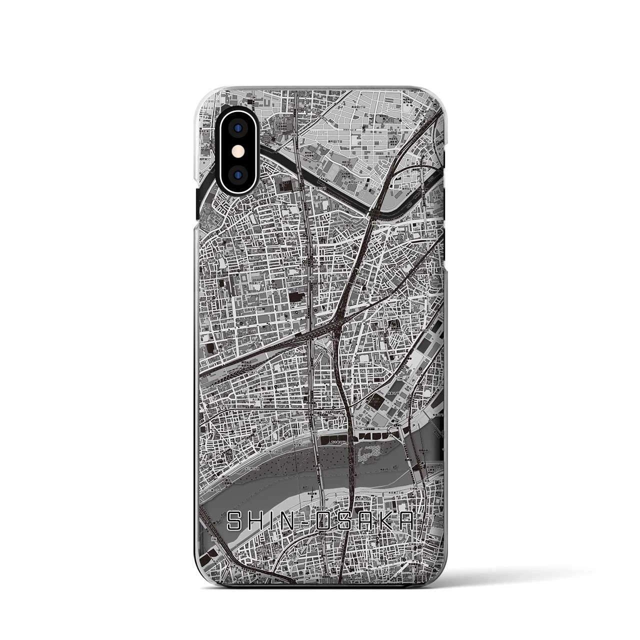 【新大阪（大阪府）】地図柄iPhoneケース（クリアタイプ）モノトーン・iPhone XS / X 用