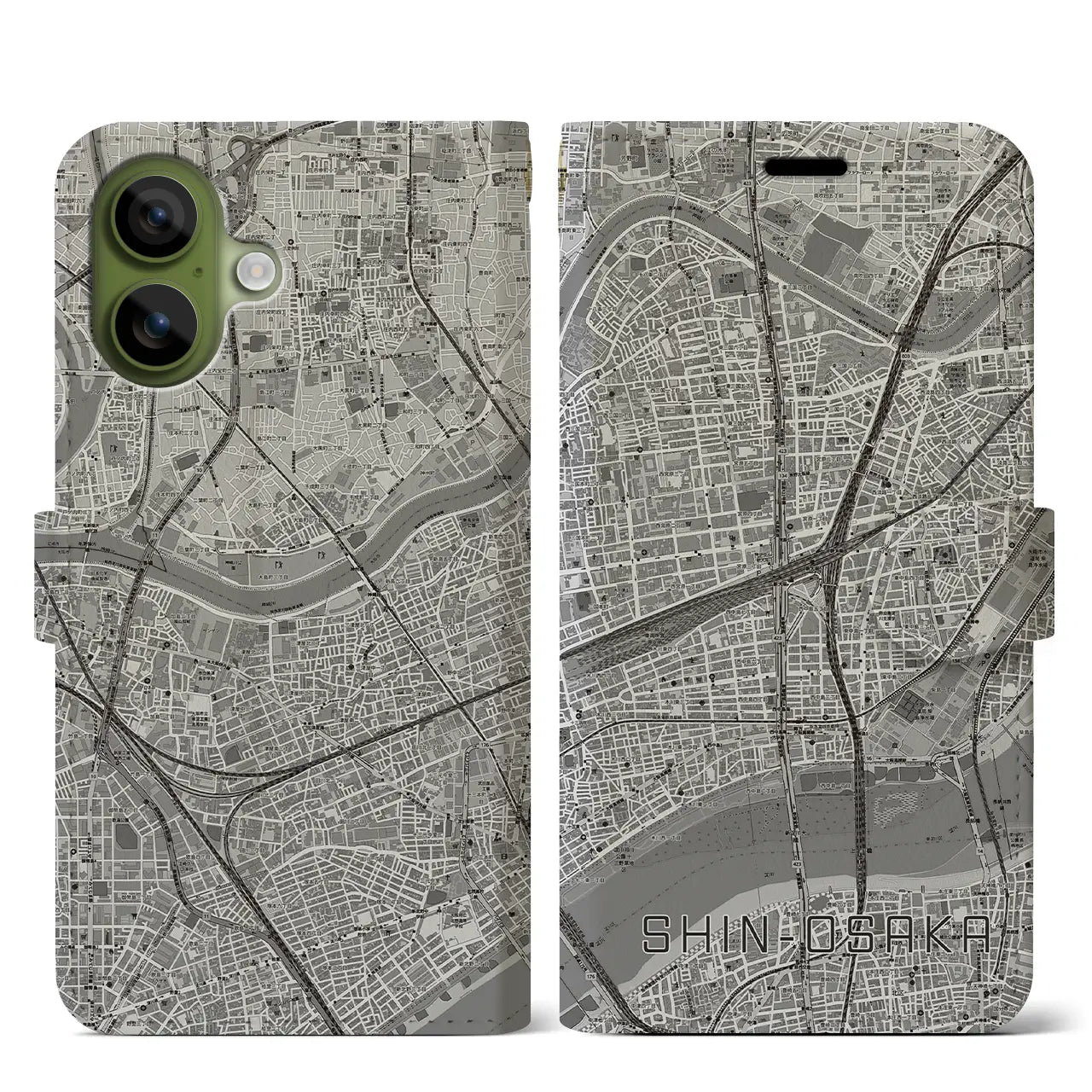 【新大阪（大阪府）】地図柄iPhoneケース（手帳タイプ）