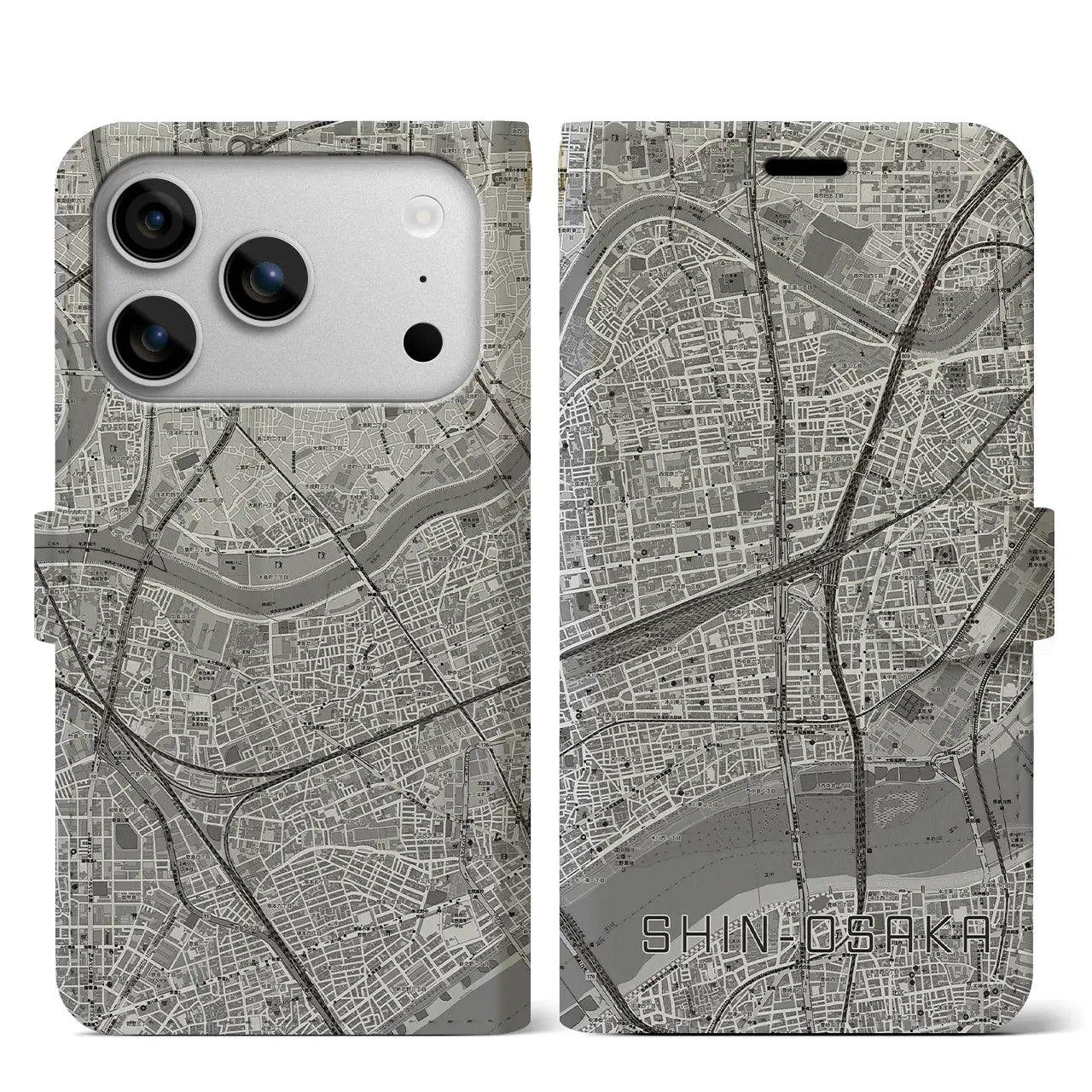 【新大阪（大阪府）】地図柄iPhoneケース（手帳タイプ）