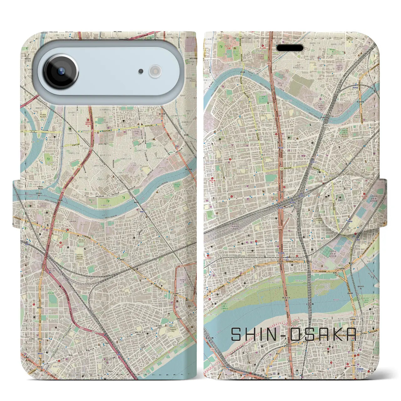 【新大阪（大阪府）】地図柄iPhoneケース（手帳タイプ）