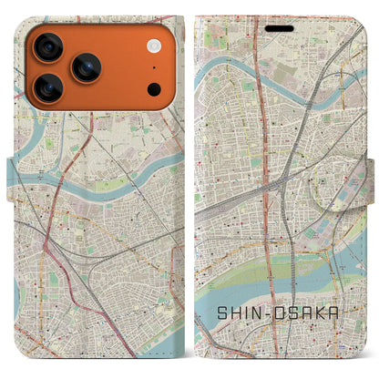 【新大阪（大阪府）】地図柄iPhoneケース（手帳タイプ）